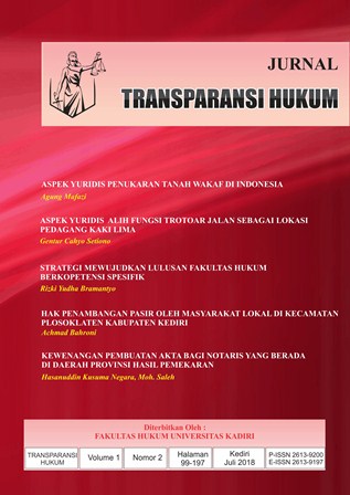 					View Vol. 1 No. 2 (2018): TRANSPARANSI HUKUM
				