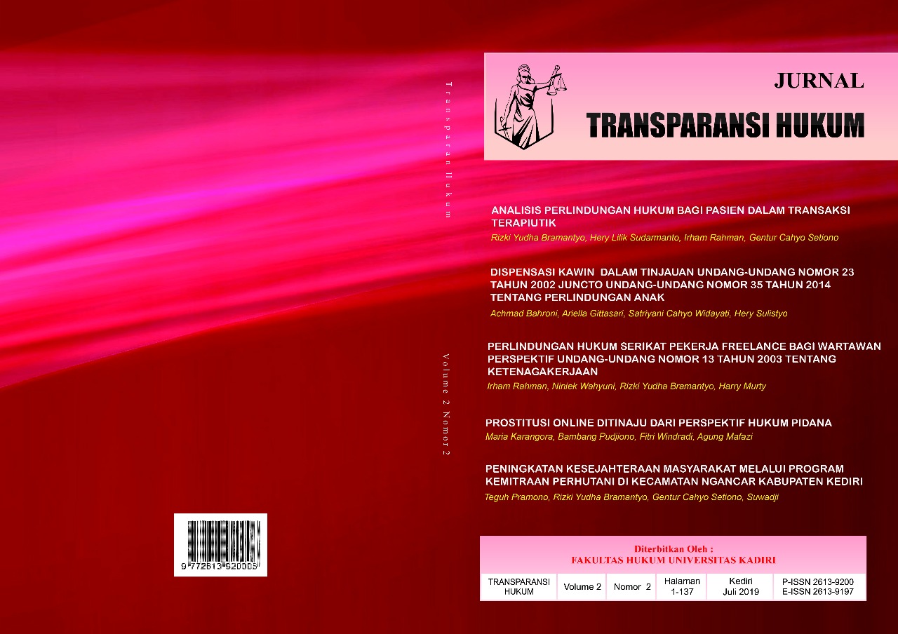 					View Vol. 2 No. 2 (2019): TRANSPARANSI HUKUM
				